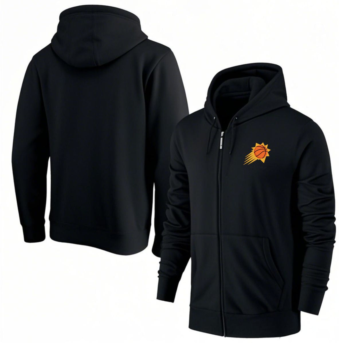 Men Phoenix Suns Black Zipper hoodie 2025 NBA Jersey style 1